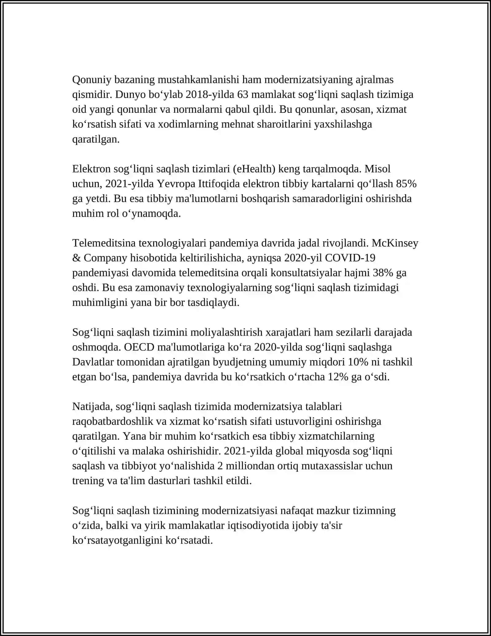 MUSTAQILLIK YILLARIDA SOGLIQNI SAQLASH SOHASIDA AMALGA OSHIRLGAN ISLOHOTLAR 4