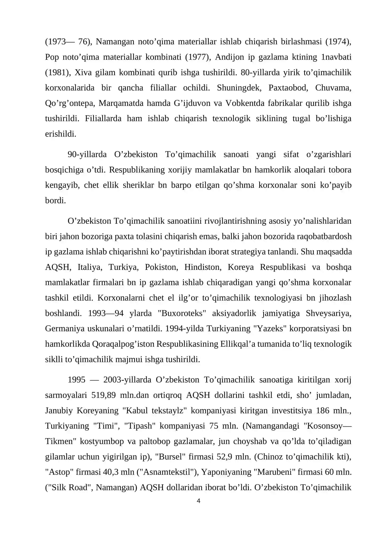 Namangan viloyati Pop tumanida mitkal assortimentdagi to‘qima ishlab chiqarish korxonasini loyihalash 4