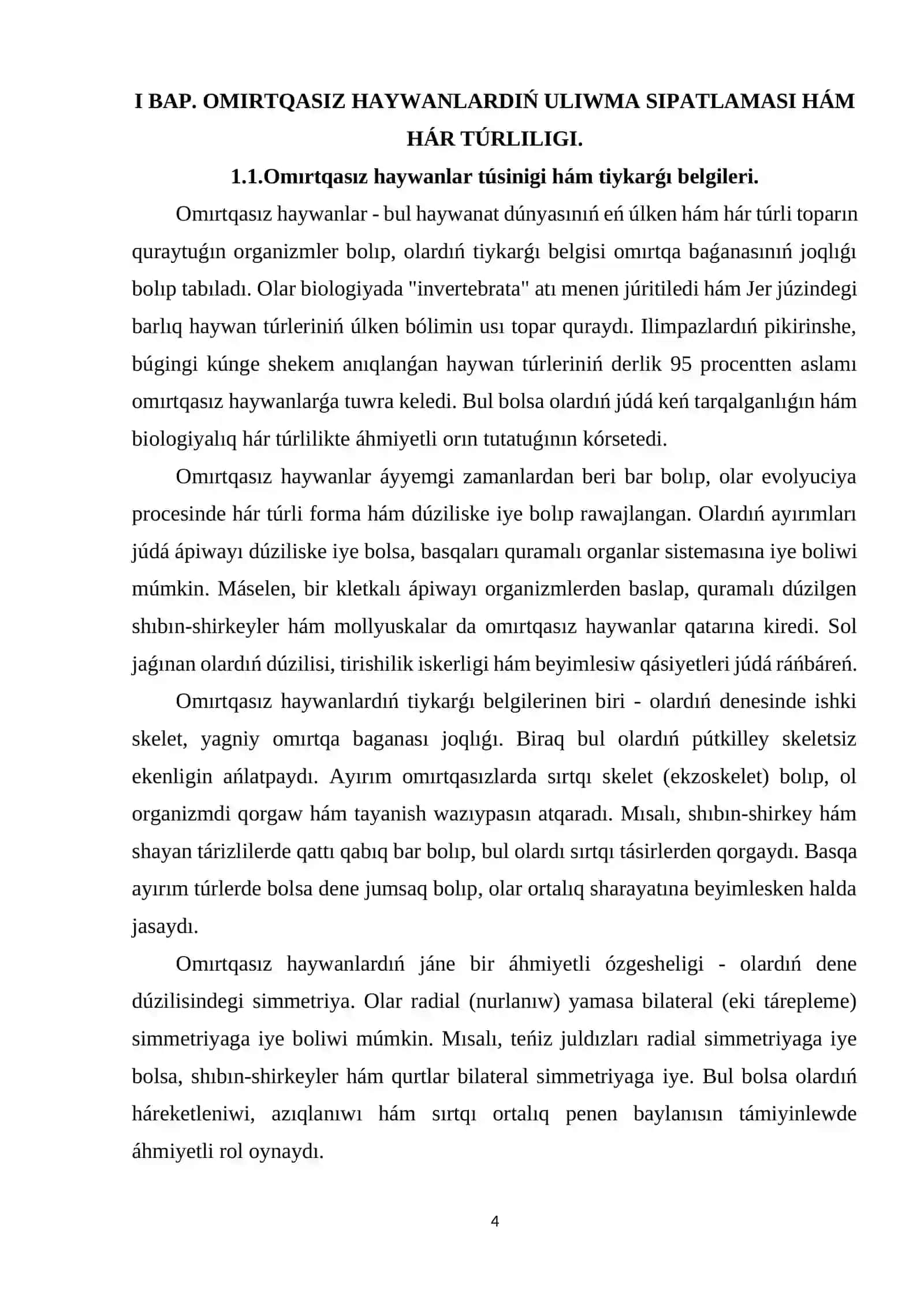 OMIRTQASIZ HAYWANLARDIŃ ULIWMA SIPATLAMASI HÁM HÁR TÚRLILIGI 4