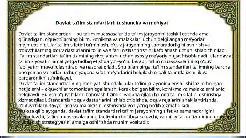 Davlat ta'lim standartlarini bajarilishini ta'minlashda, O'quvishlar, bo'yicha direktor o'rinbosarining mas'uliyati 4