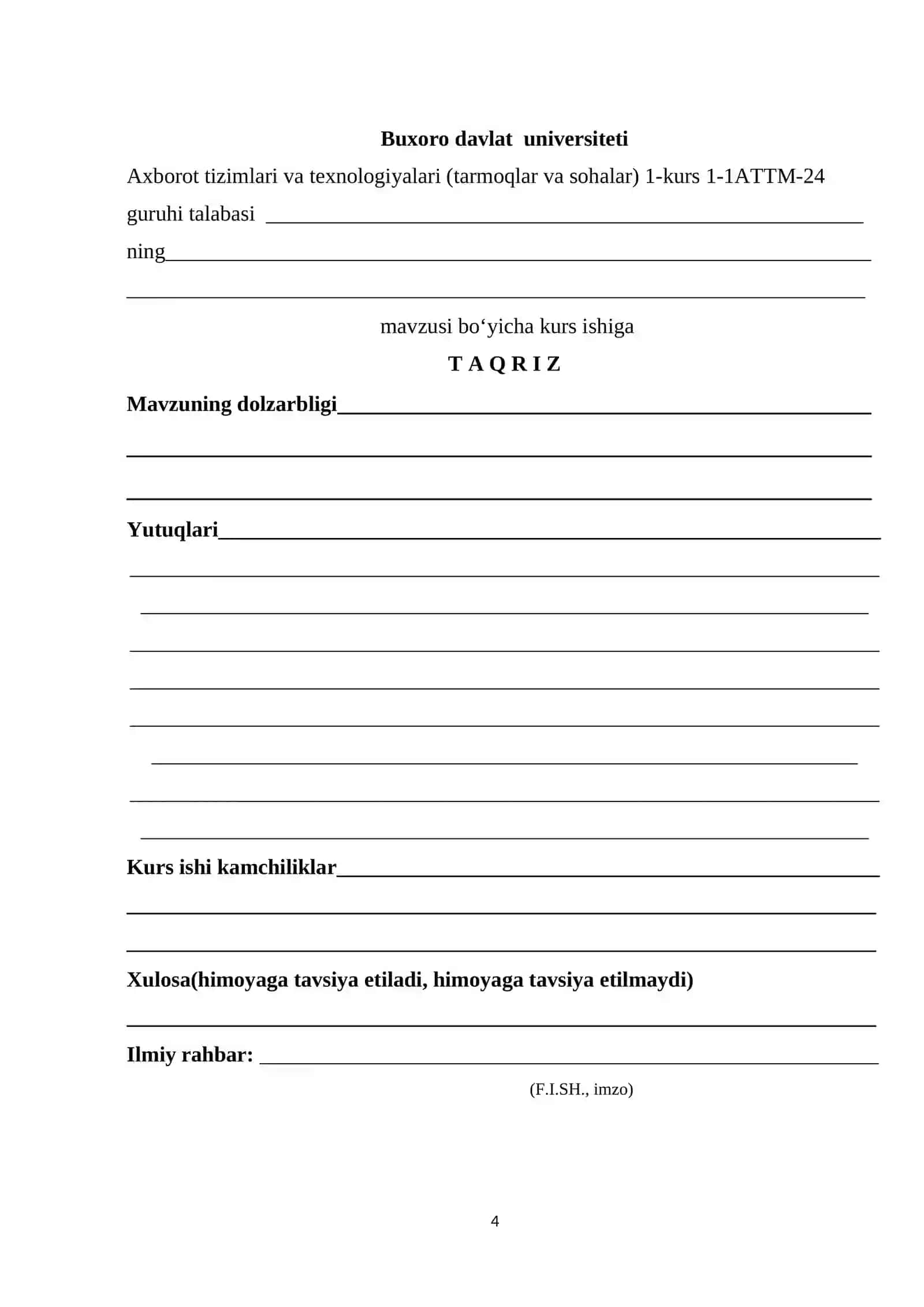 Rekursiya masalalari KURS ISHI 4