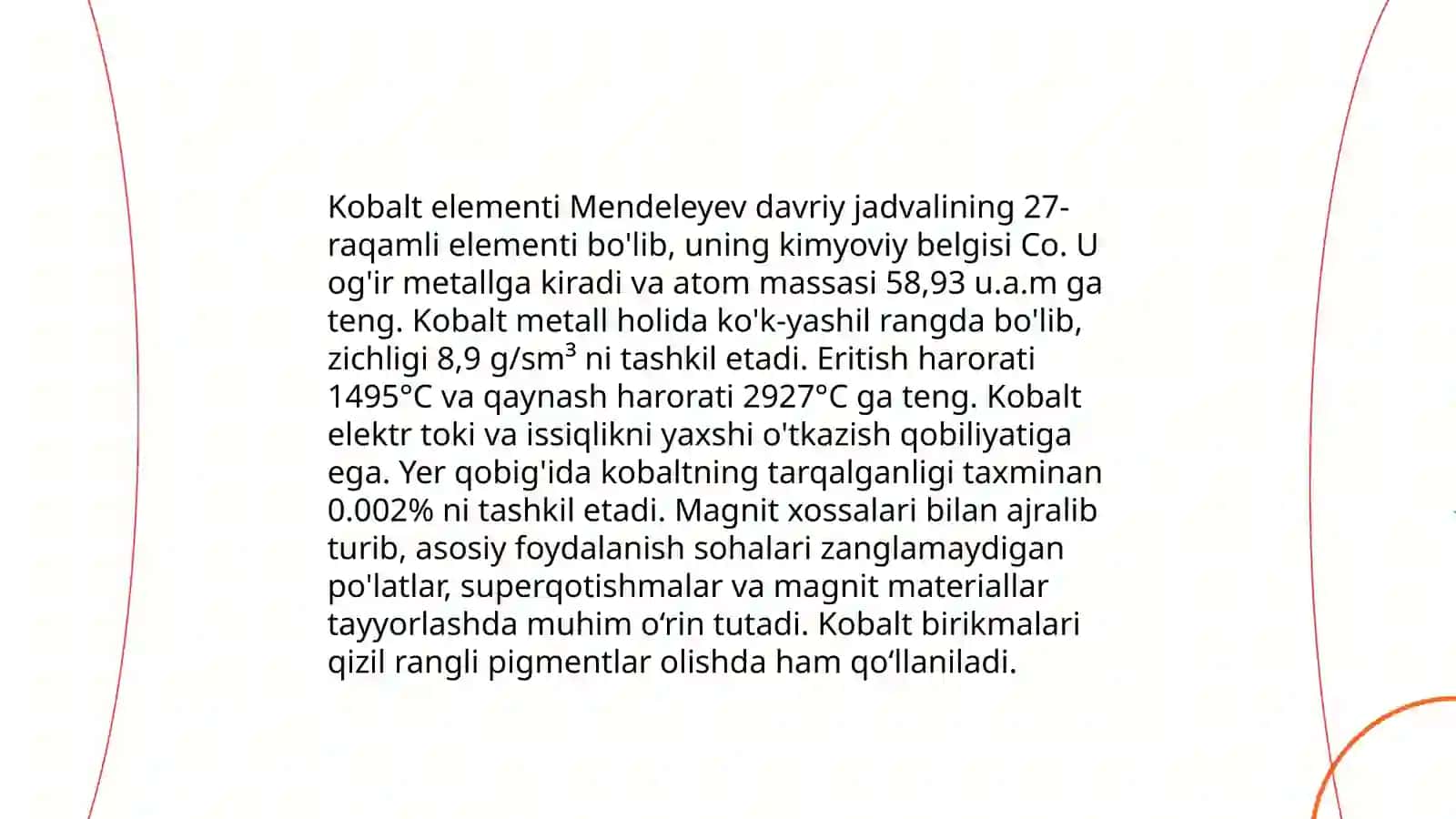 Davriy sistemaning VIII B yonaki guruh elementlari (Fe temir, So-kobalt, Ni-nikel) xossalari va ishlanishi 4