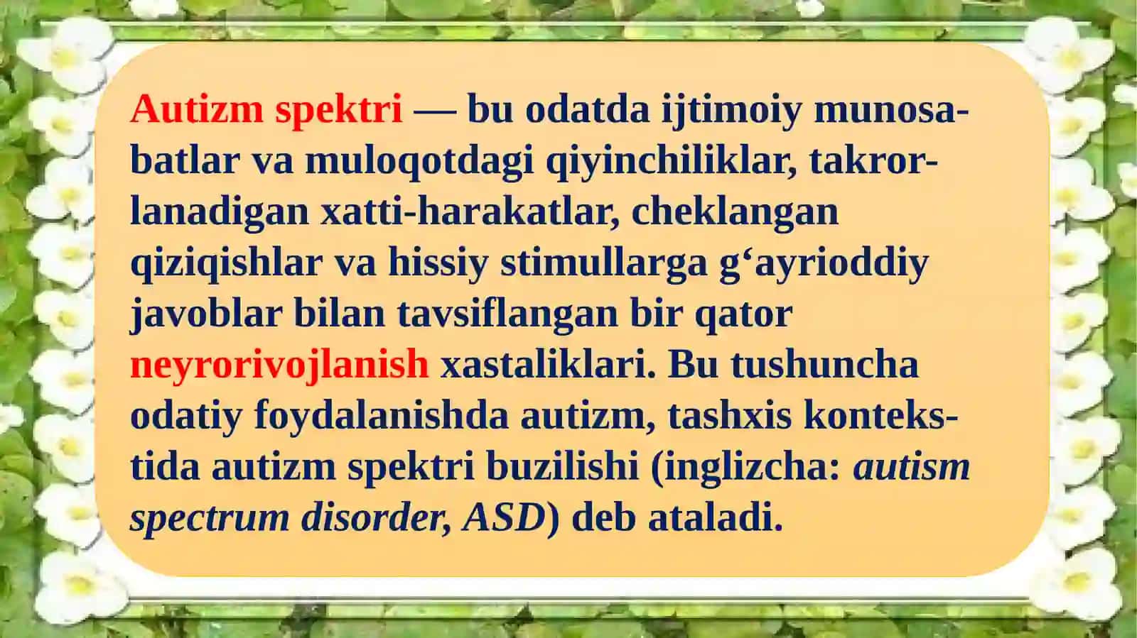 TURLI DARAJADAGI INTELLEKTUAL YETISHMOVCHILIGI BO’LGAN BOLALAR AUTISTIK SPEKTR BUZILISHIGA EGA BOLALAR UCHUN INKLYUZIV TA’LIM STRATEGIYALARI VA ULARNI AMALGA OSHIRISH SHART-SHAROITLARI 4