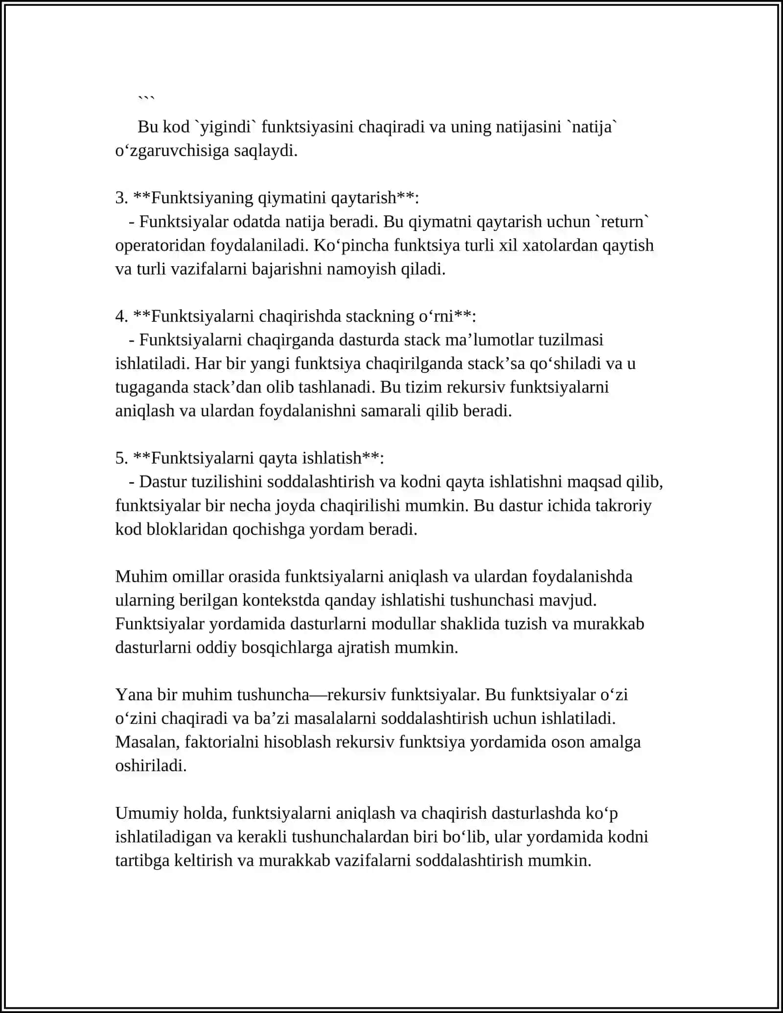 PYTHON DASTURLASH TILIDA FUNKSIYALAR BILAN ISHLASH VA UNGA DOIR DASTURLAR 4