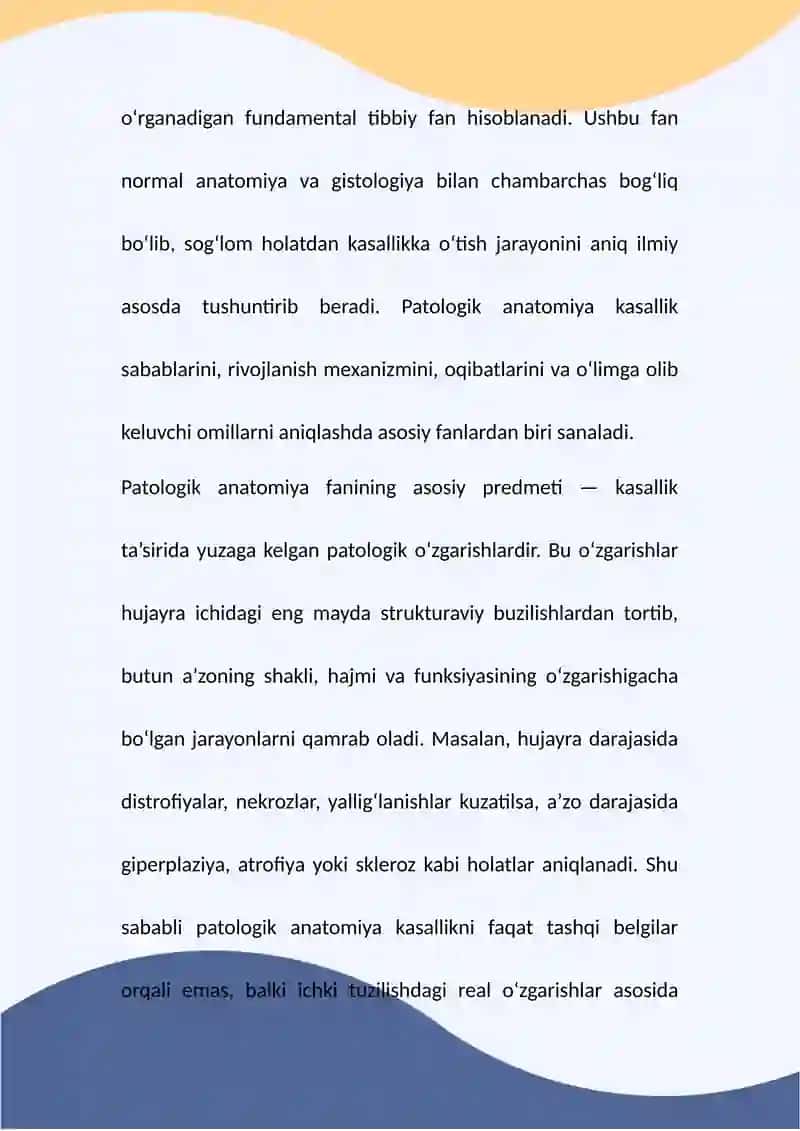Patologik anatomiya moduliga kirish. Patologik anatomiya fani, mazmuni, vazifasi, tekshirish usullar 4