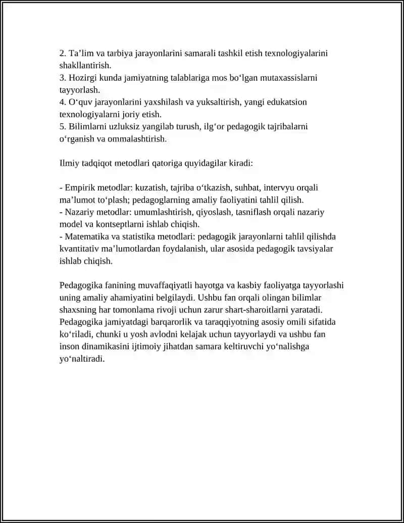PEDAGOGIKA FANINING MAQSADI, VAZIFALARI VA ILMIY TADQIQOT METODLARI TASNIFI 4