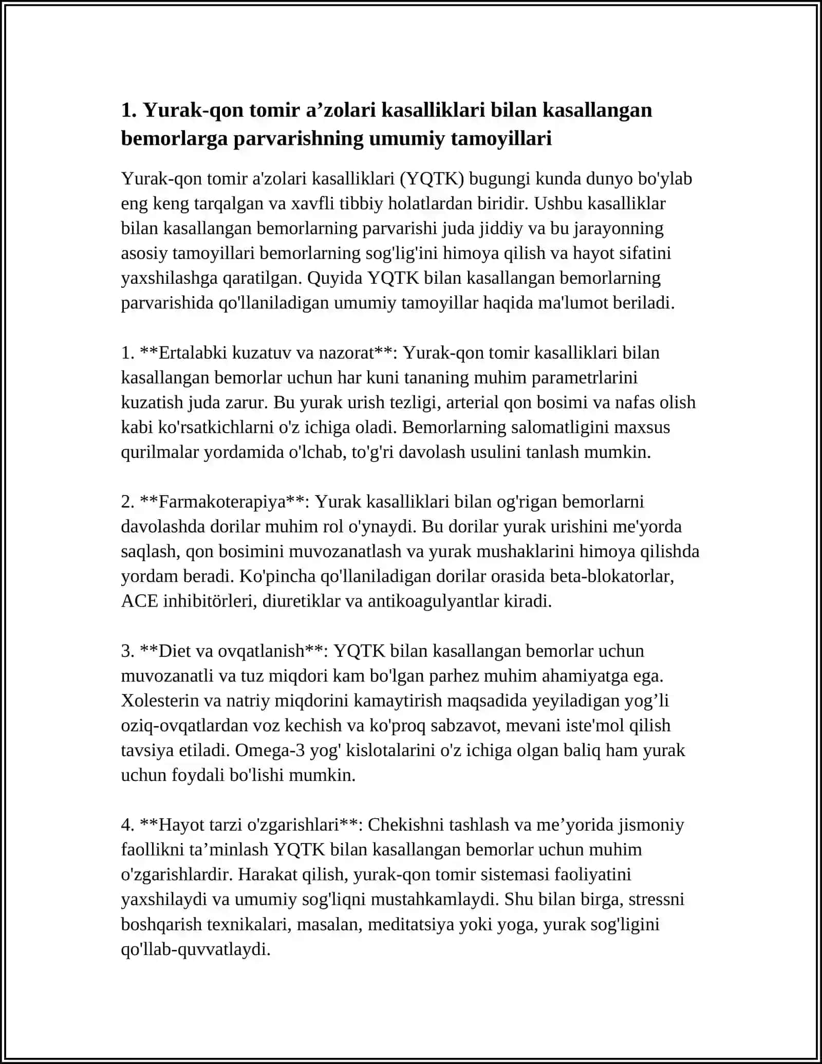 YURAK QON TOMIR AʼZOLARI KASALLIKLARIDA BEMORLARNI PARVARISHLASH 4