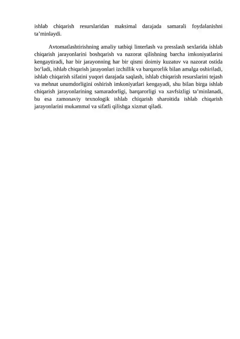 Linterlash va presslash sexlaridagi asosiy texnologik mashinalarni avtomatlashtirish 4