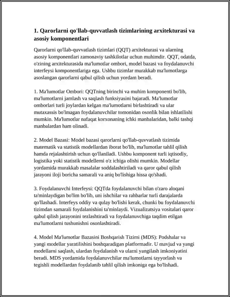 Qarorlarni qo'llab-quvvatlash tizimlari va prognorzlash usullari 4
