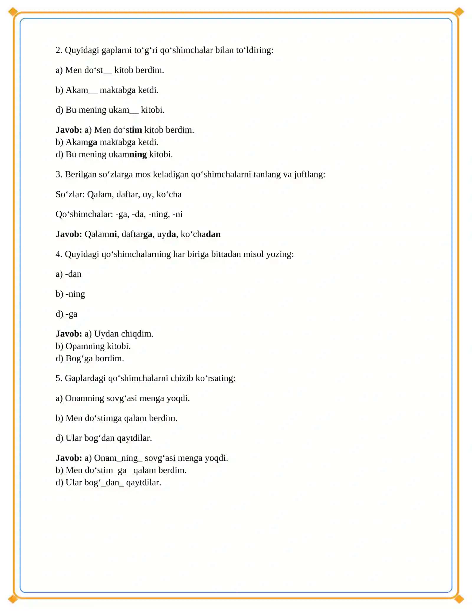 Lesson on So'zlarni o'zaro bog'lovchi qo‘shimchalar 4