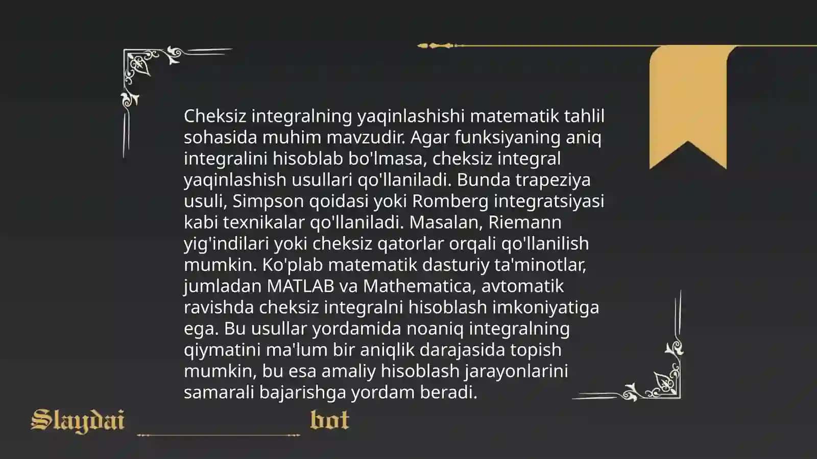 Chegaralanmagan funksiya xosmas integralining yaqinlashishi 4