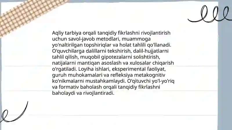 O'quvchilarning ilmiy dunyoqarashini rivojlantirish. Aqliy tarbiya 4