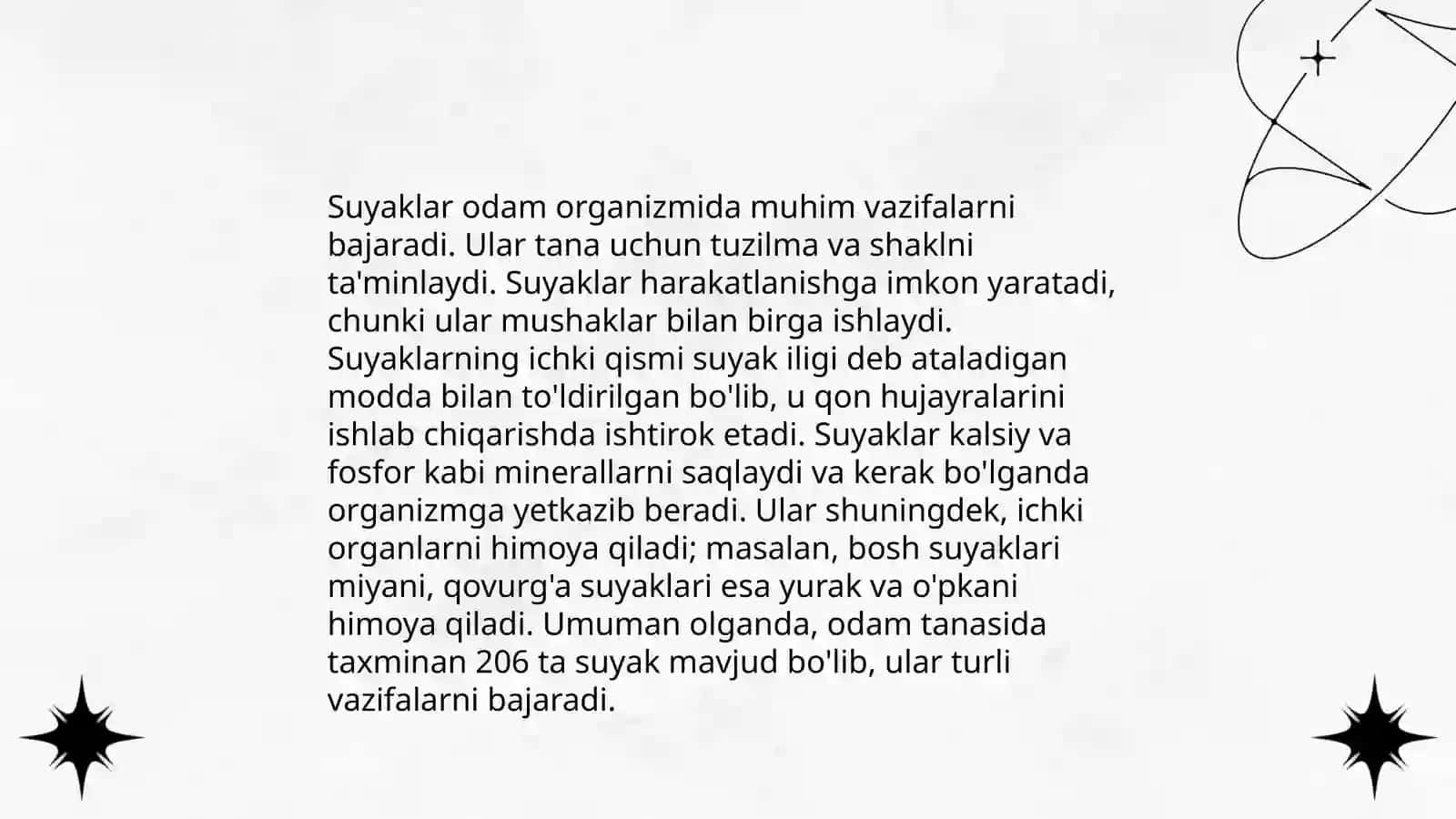 Suyaklar sistemasi tuzilishi va topografiya. Suyaklarning birikishi. Boʻgʻimlarning turlari 4