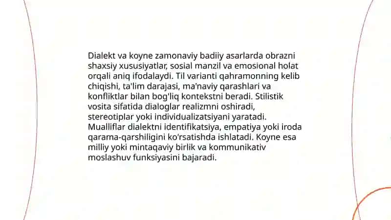 Hozirgi davr badiiy asarlarida dialekt va koyne tahlili 4