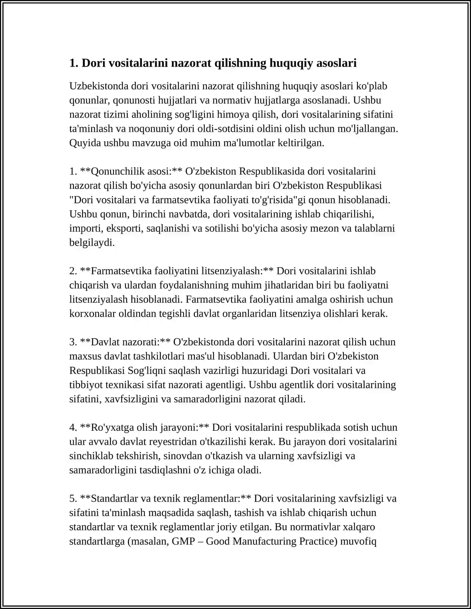 DORI VOSITALARINI NAZORAT QILISHDA FOYDALANILADIGAN MEʼYORIY HUJJATLAR 4