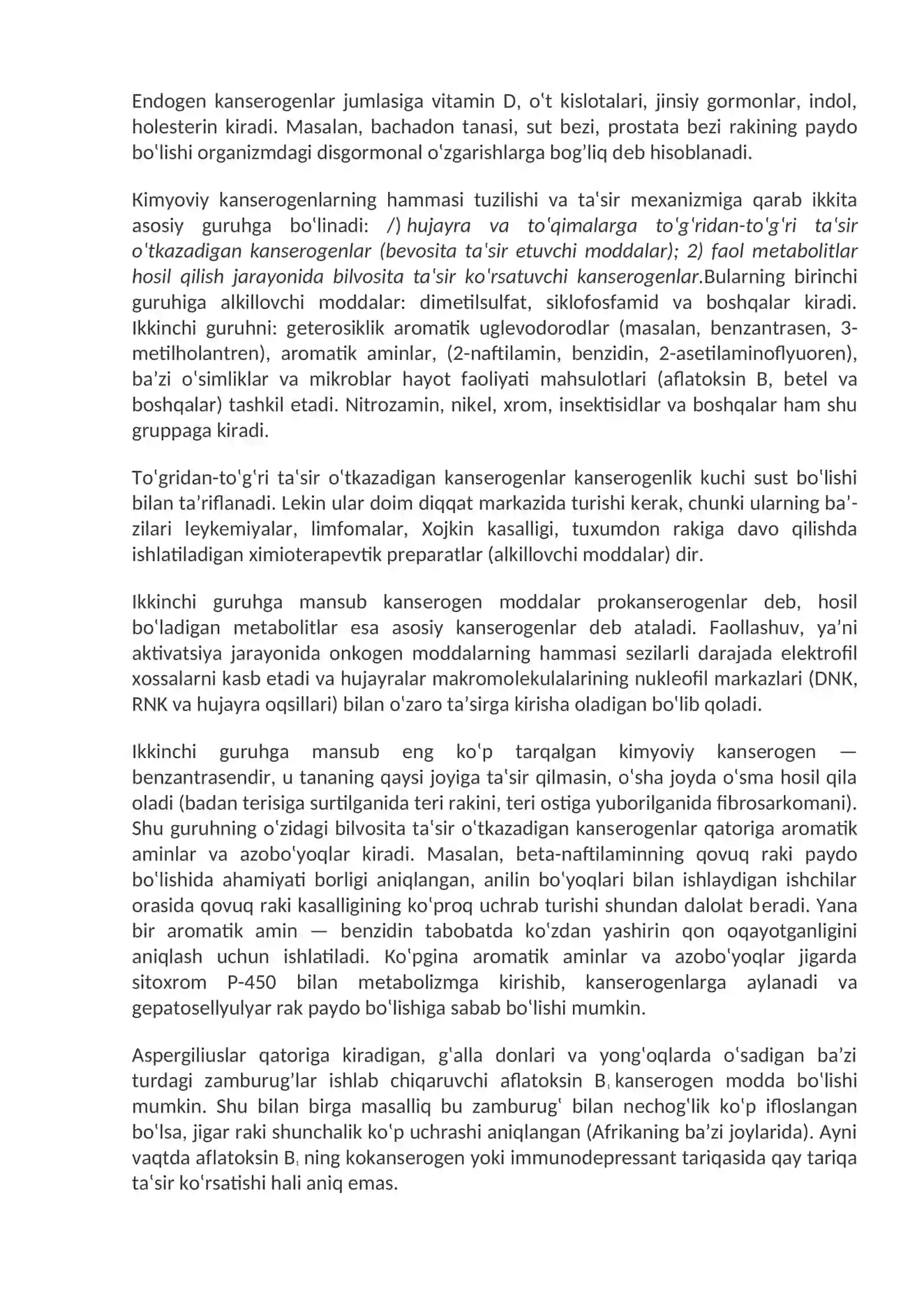 Neoplaziya. Kanserogenezni molekulyar asoslari. O‘sma o‘sishi biologiyasi: yaxshi sifatli va yomon sifatli o‘smalar. Kanserogen agentlar va ularning xujayralar bilan o‘zaro tasiri.O‘smaning klinik xususiyatlari. O‘smaning organizmga tasiri. Epitelial o'smalar. Mezenximal o'smalar 4