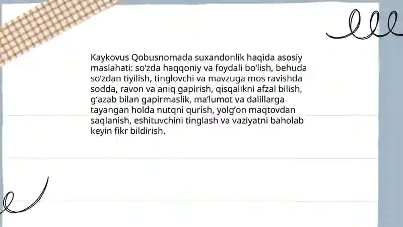 Qobusnoma asarida suxandonlik xususida 4