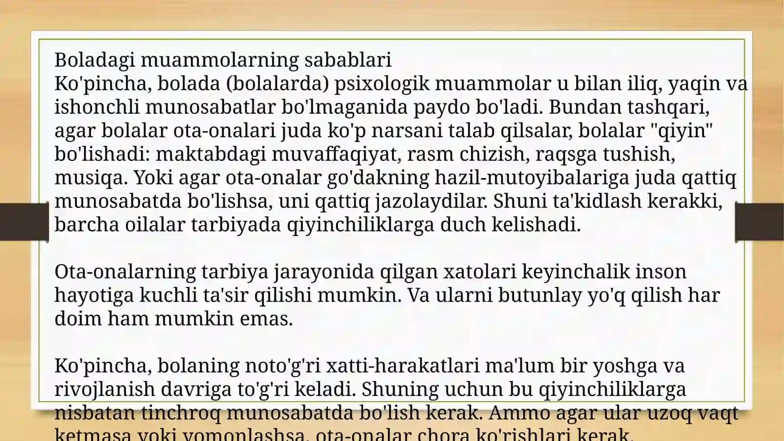 Bolalardagi psixologik muammolar. O’smir shaxsida axloqiy tushunchalar paydo bo’lishi 4