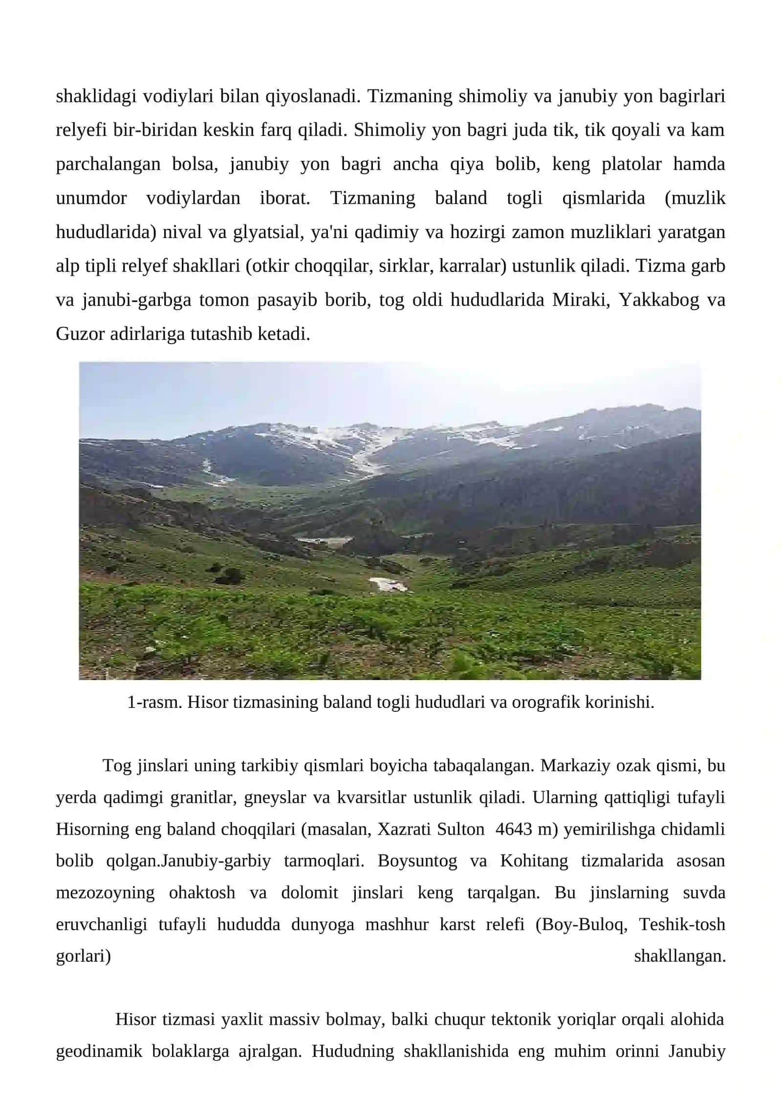 Hisor tizmasining geografik xususiyatlari 4
