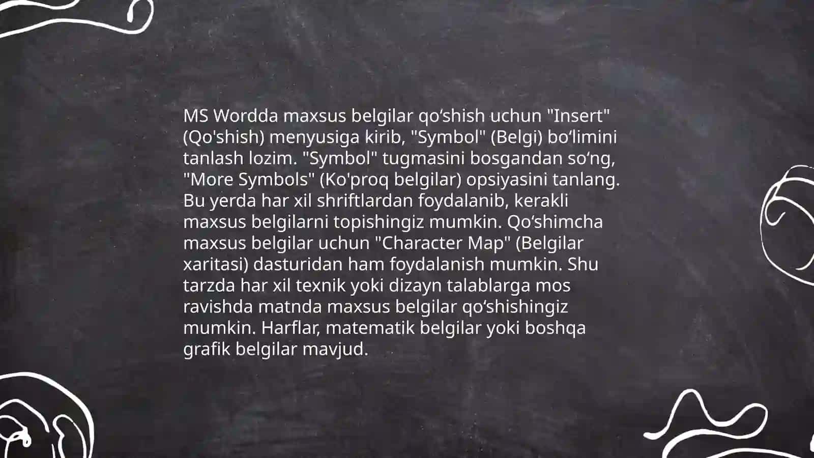 MS Wordda yangi simvolni o'rnatish.Havola va kolontitullar 4