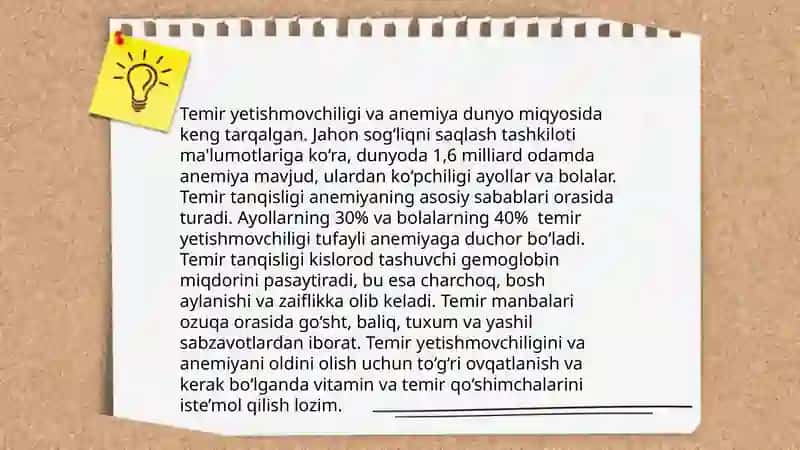 Temir elementi inson hayotidagi tutgan oʻrni 4