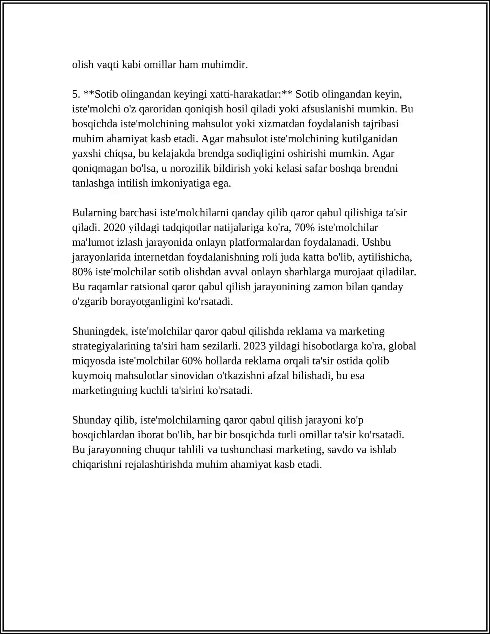 MUSTAQIL ISH Mavzu: ALLONS KARORLAR QABUL QILADIGAN ISTEMOLCHINING HATTI HARAKATI 4
