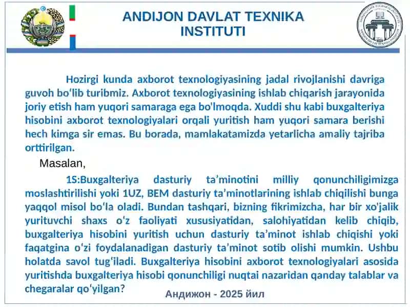 Buxgalteriya hisobining (ICT) axborot tizimlari faniga kirish. 4