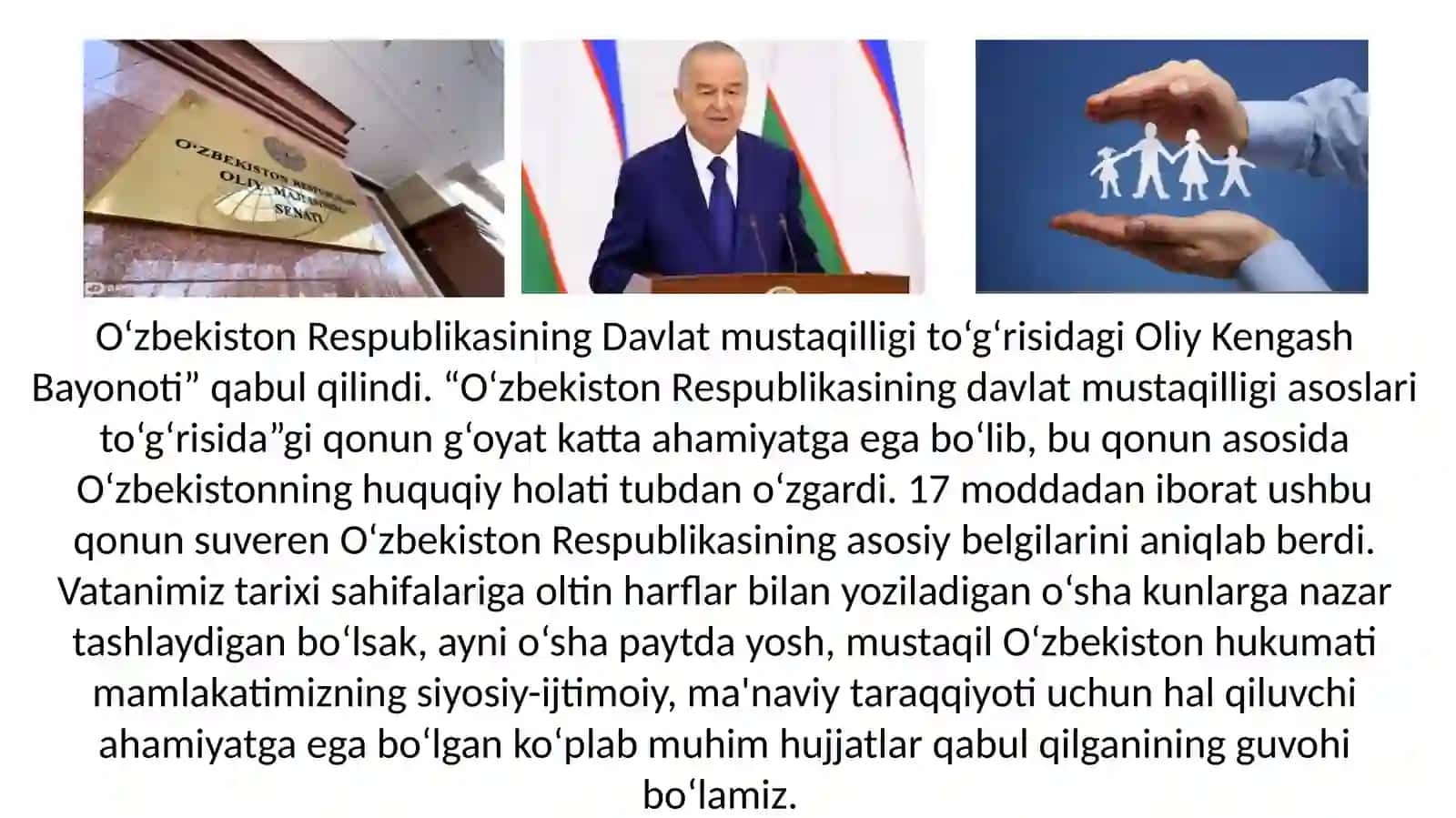 Mustaqil O‘zbekiston Respublikasi tashkil topishining tarixiy ahamiyati. O‘zbekistonning o‘ziga xos istiqlol va taraqqiyot yo‘li 4