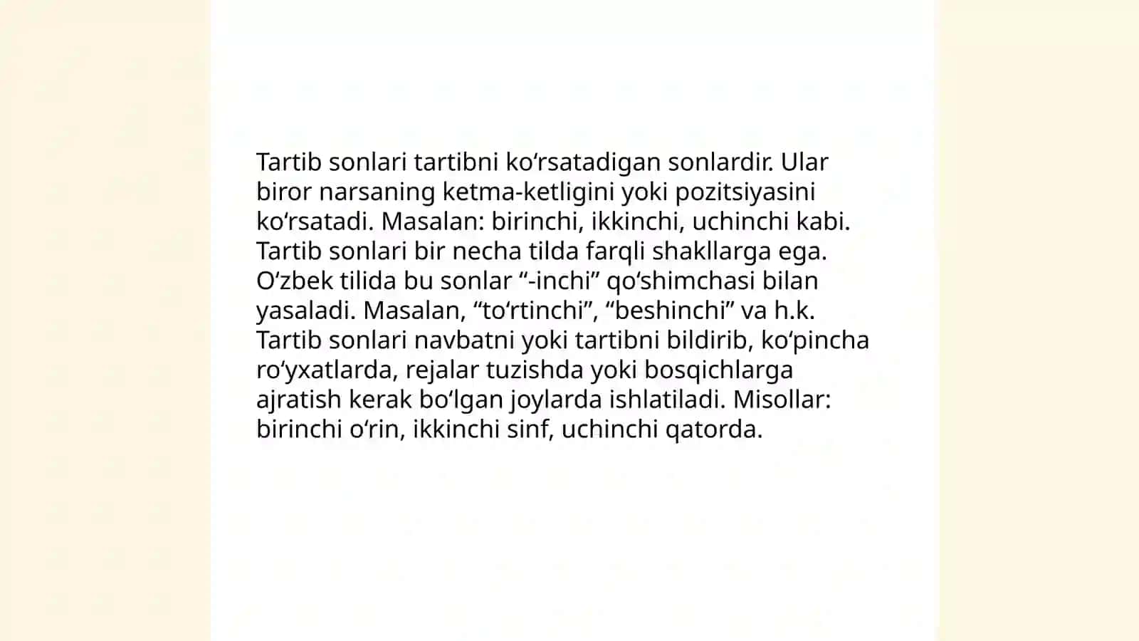 2-sinfda sanoq va tartibni bildirgan so‘zlar 4
