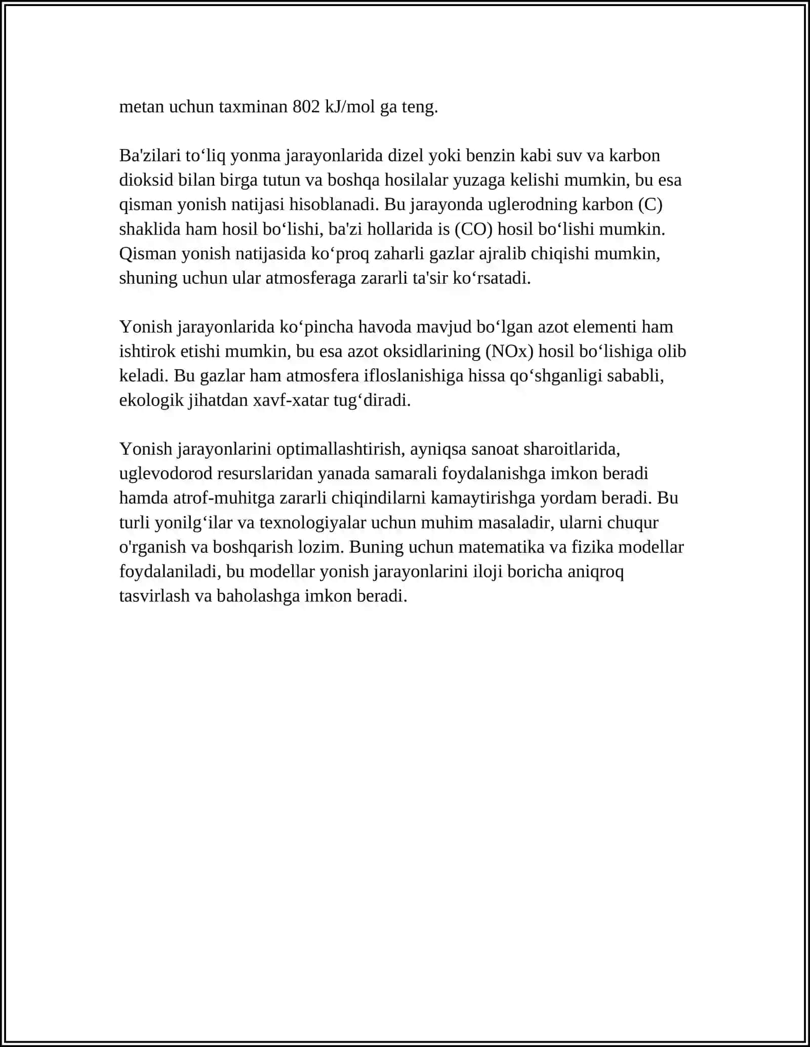 Yonish jarayonlarining material va issiqlik balansi 4
