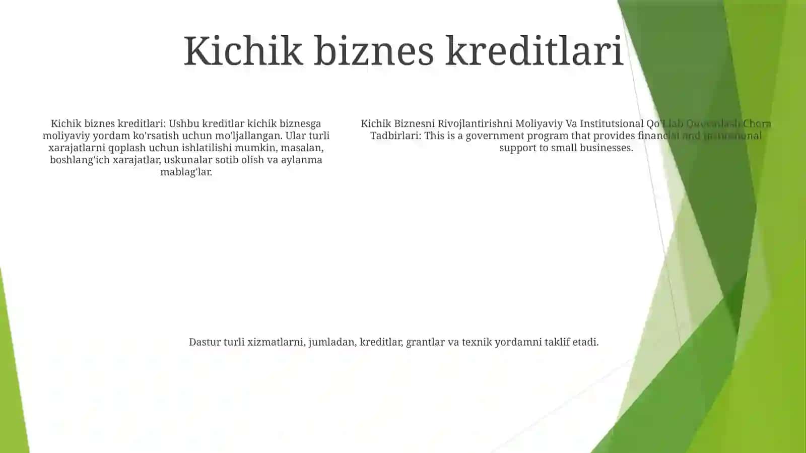 Kichik Biznesni Rivojlantirishni Moliyaviy Va Institutsional QoʼLlab Quvvatlash Chora Tadbirlari 4