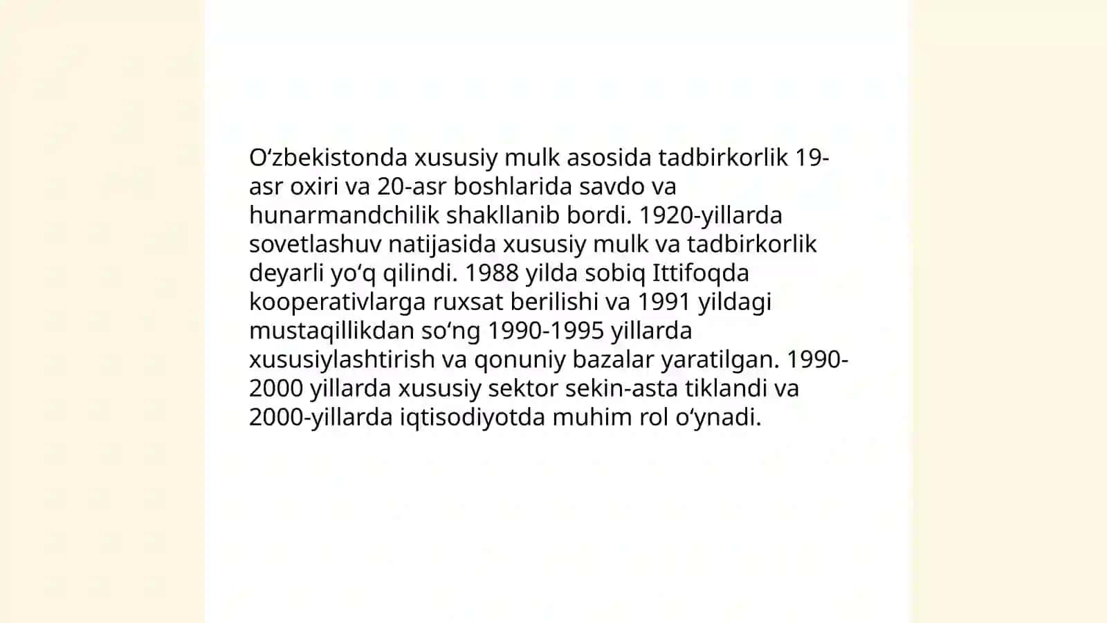 Xususiy mulk asosida tadbirkorlik faoliyatini yuritish Mahmudova Mahliyo 4