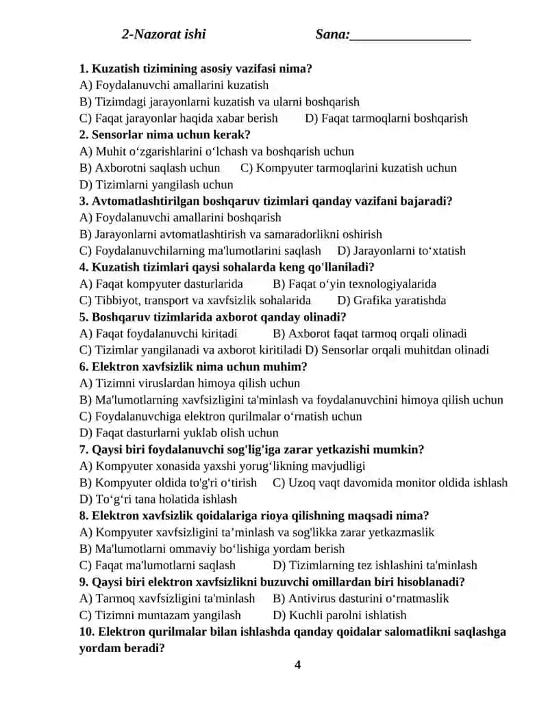 Nazorat ishlar daftari 4