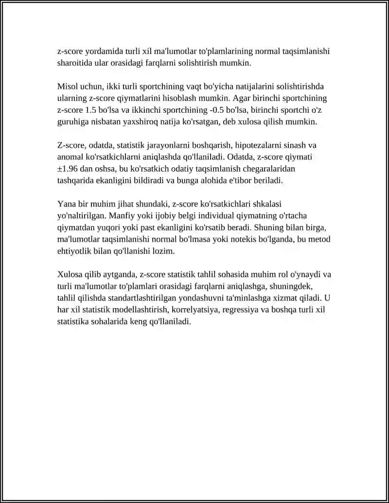 Standartlashtirilgan Ko'rsatkichni Hisoblash va Talqin Qilish 4