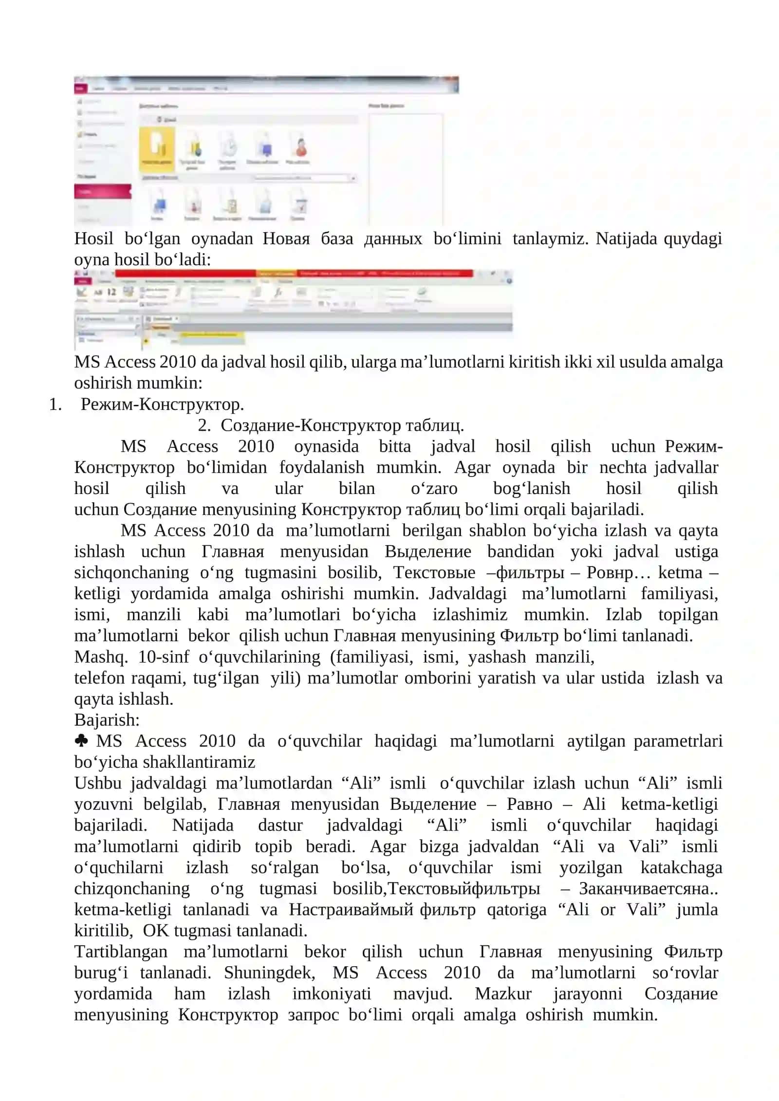 MS Accesda malumotlar omborini yaratish 4