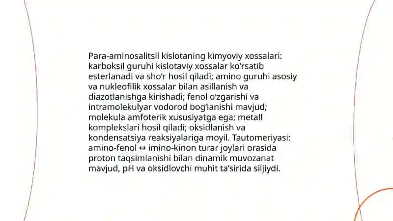 Para- va orto aminobenzoy hamda para-aminosalitsil kislota hosilalari 4