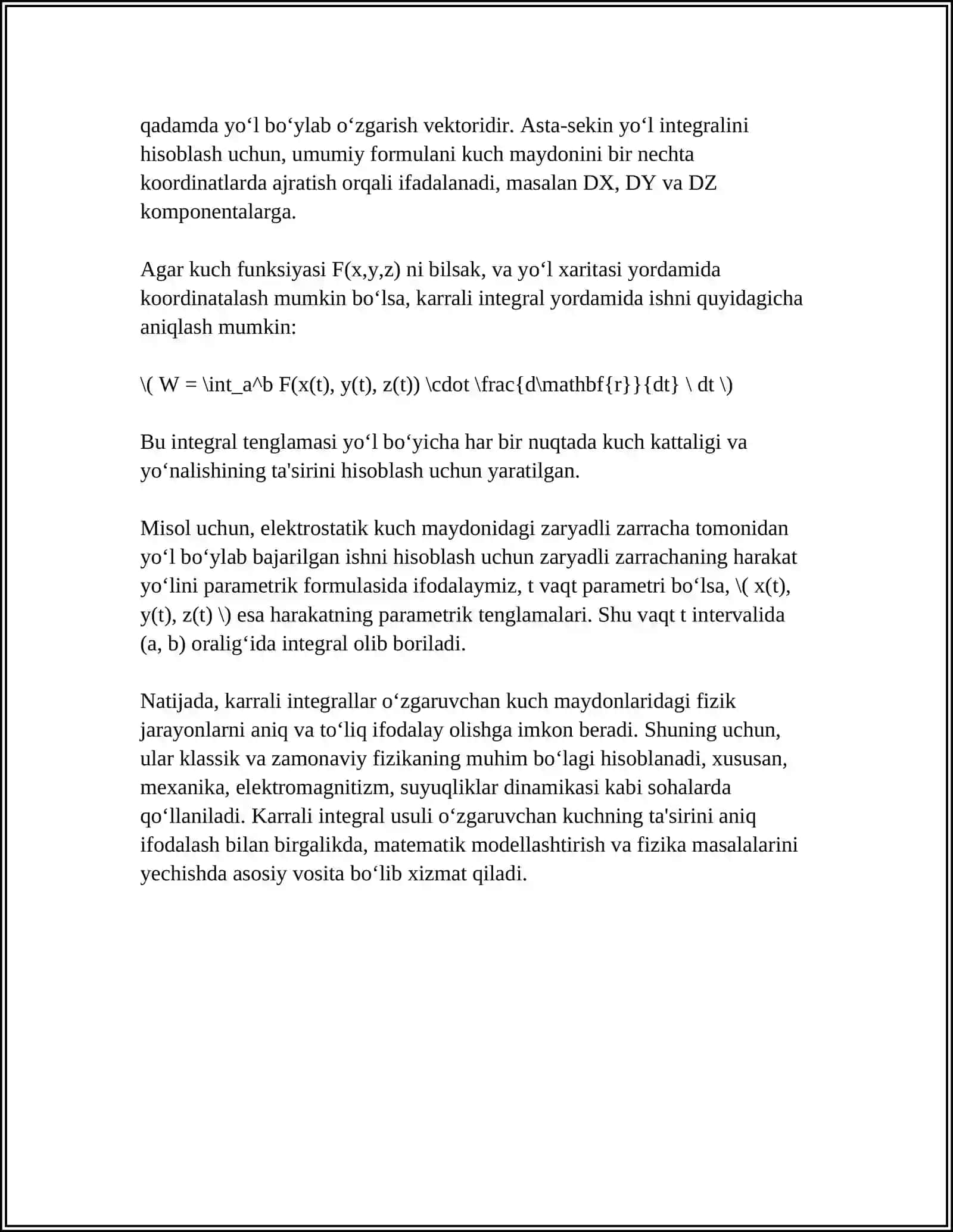 KARRALI INTEGRALLARNING FIZIKADAGI TATBIQLARI 4