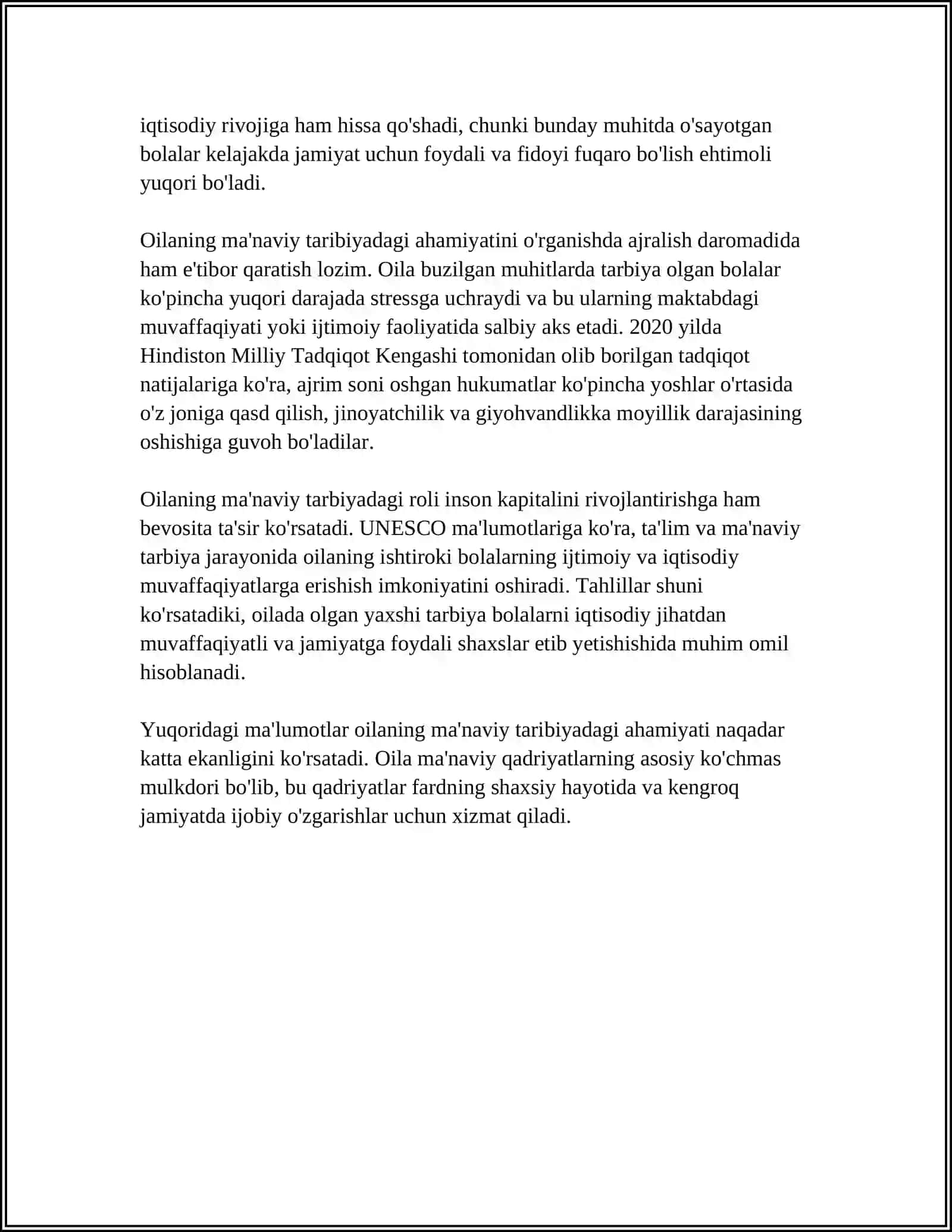 REFERAT Mavzu: YOSHLARNING MAʼNAVIY TARBIYASIDA OILANING ROLI 4