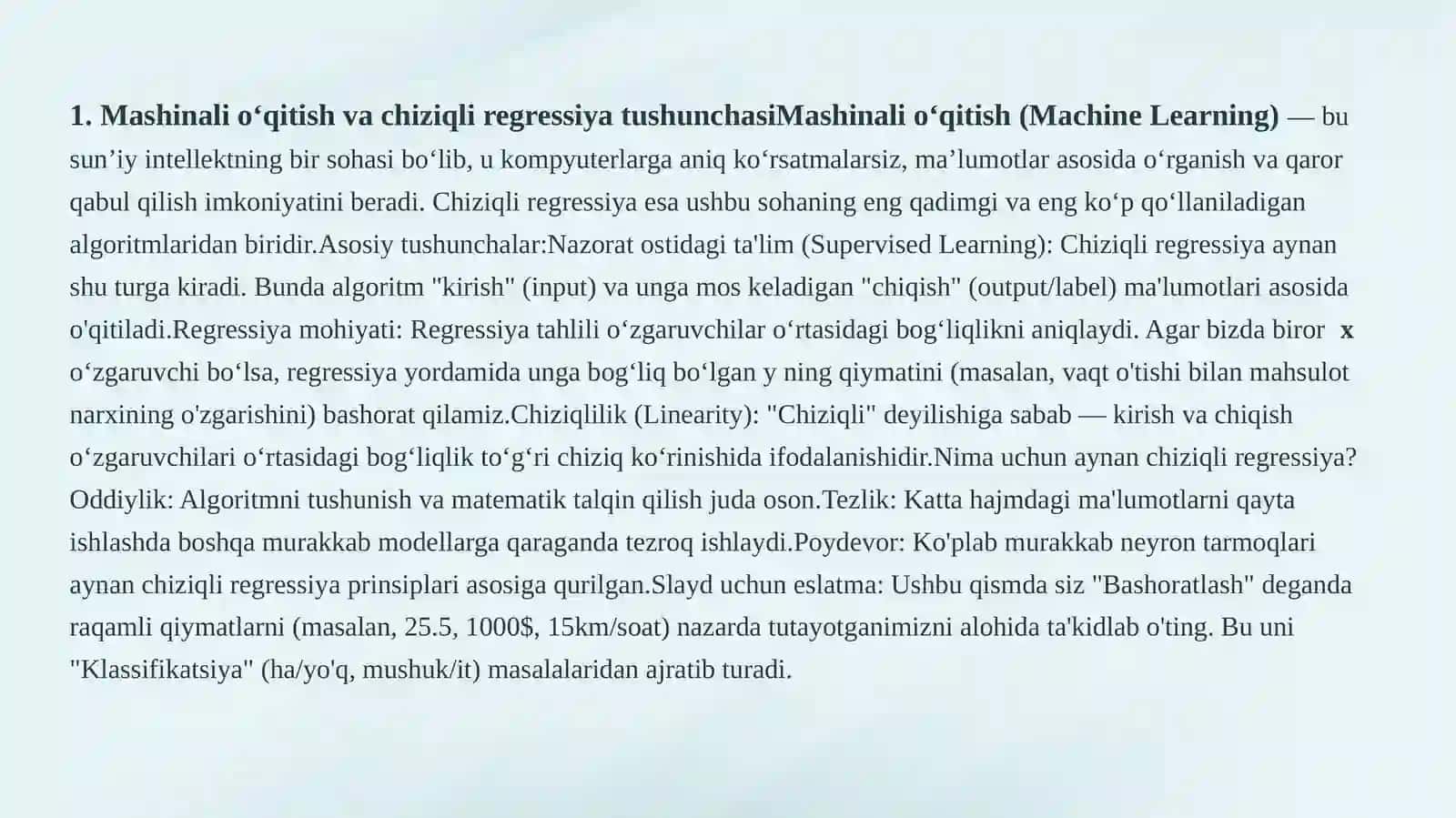 Mashinali o‘qitishning chiziqli regressiya usullari asosida bashoratlash masalalarini yechish. 4