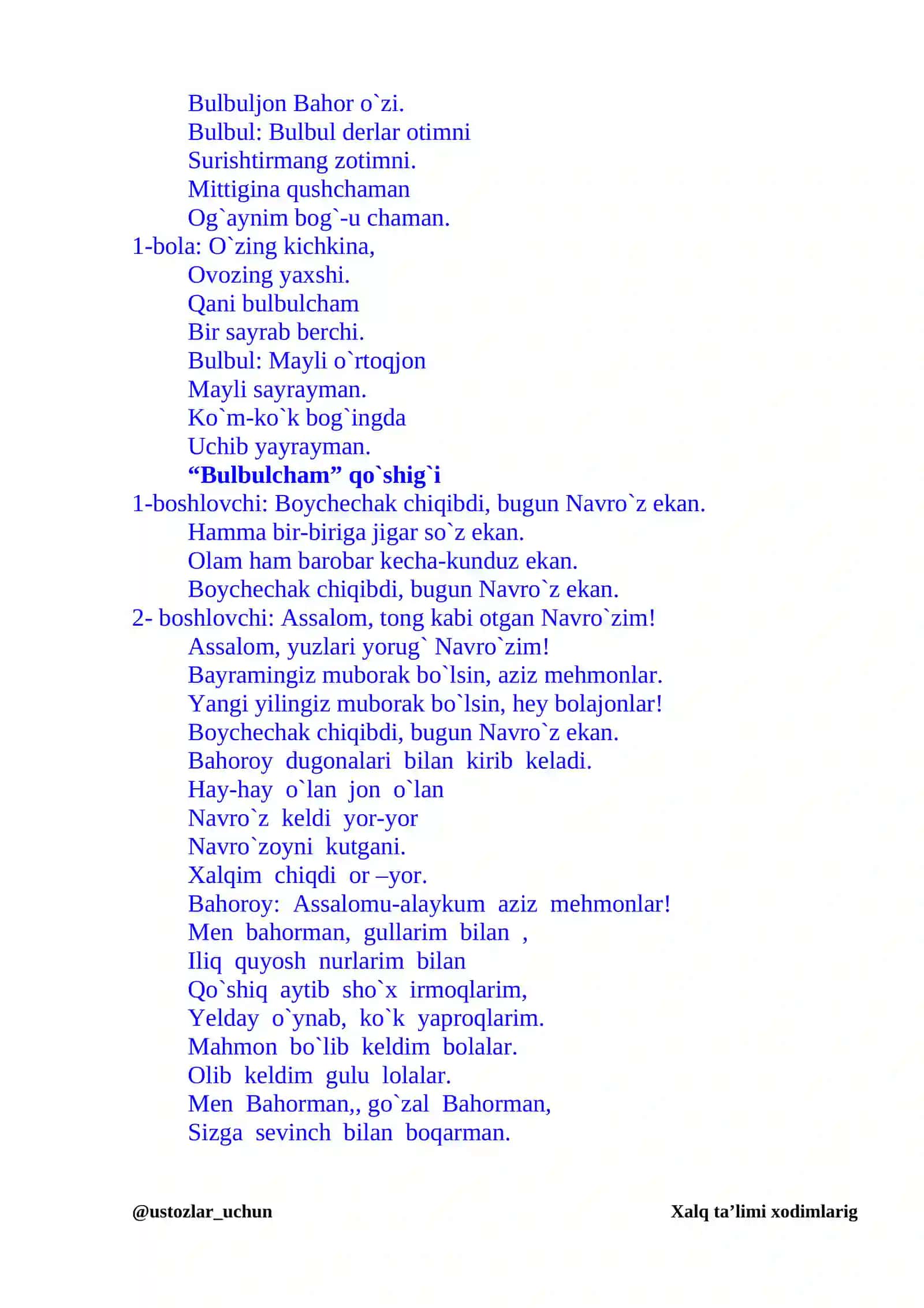 Navro`z-bahor bayrami. (tadbir senariysi) 4
