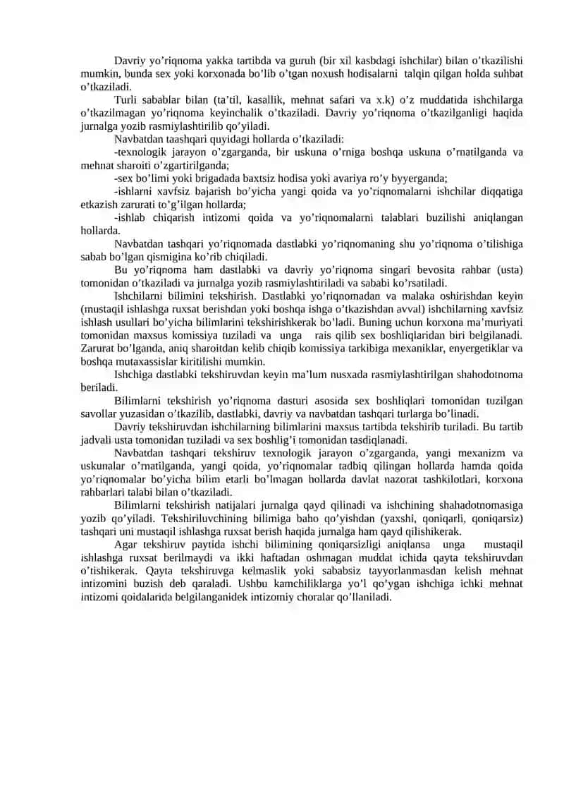 Mehnatni muhofazasi bo'yicha o'qishlarni tashkil qilish bilimlari 4