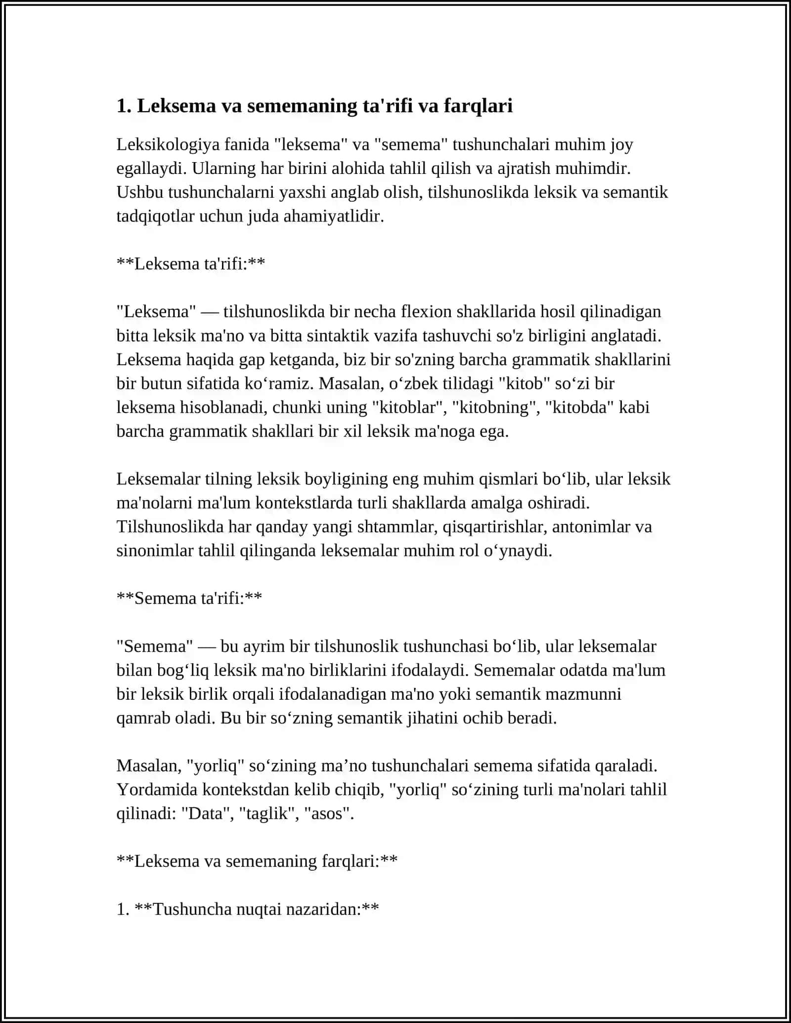 LEKSEMANING SEMANTIK TABIATI: LEKSEMA VA SEMEMA 4