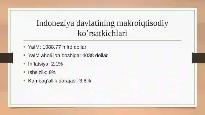 Indoneziyadavlatining makroiqtisodiy ko’rsatkichlari tahlili 4