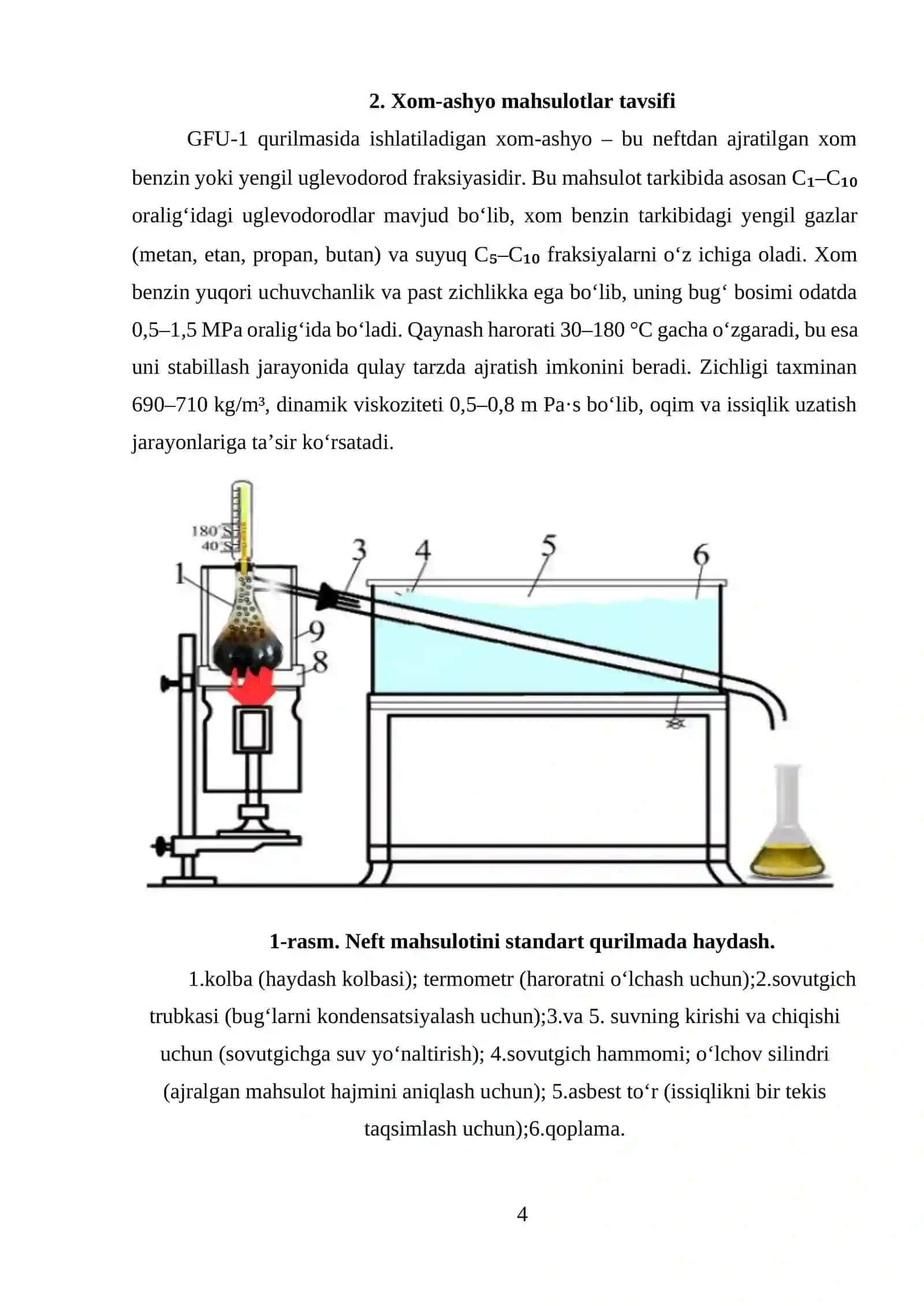 Unumdorligi G=62050 kg/soat bo'lgan GFU-1 qurilmasining benzinni barqarorlashtirish va C₅ va undan yuqori fraktsiyani ajratish sexini moddiy va issiqlik xisoblarini bajaring. Asosiy qurilma stabillash kolonnasi. 4
