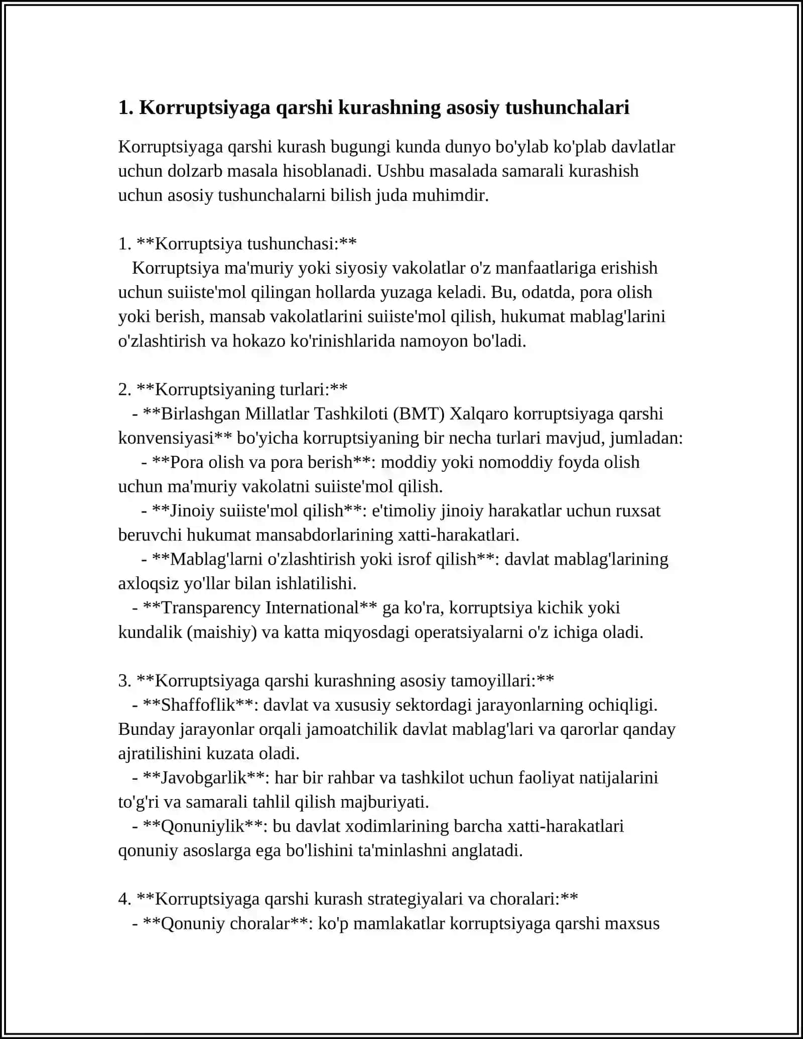 O'ZBEKISTON RESPUBLIKASI " KORUPSIYAGA QARSHI KURASHISH TO'G'RISIDA"GI QONUNNING MAZMUN-MOHIYATI 4