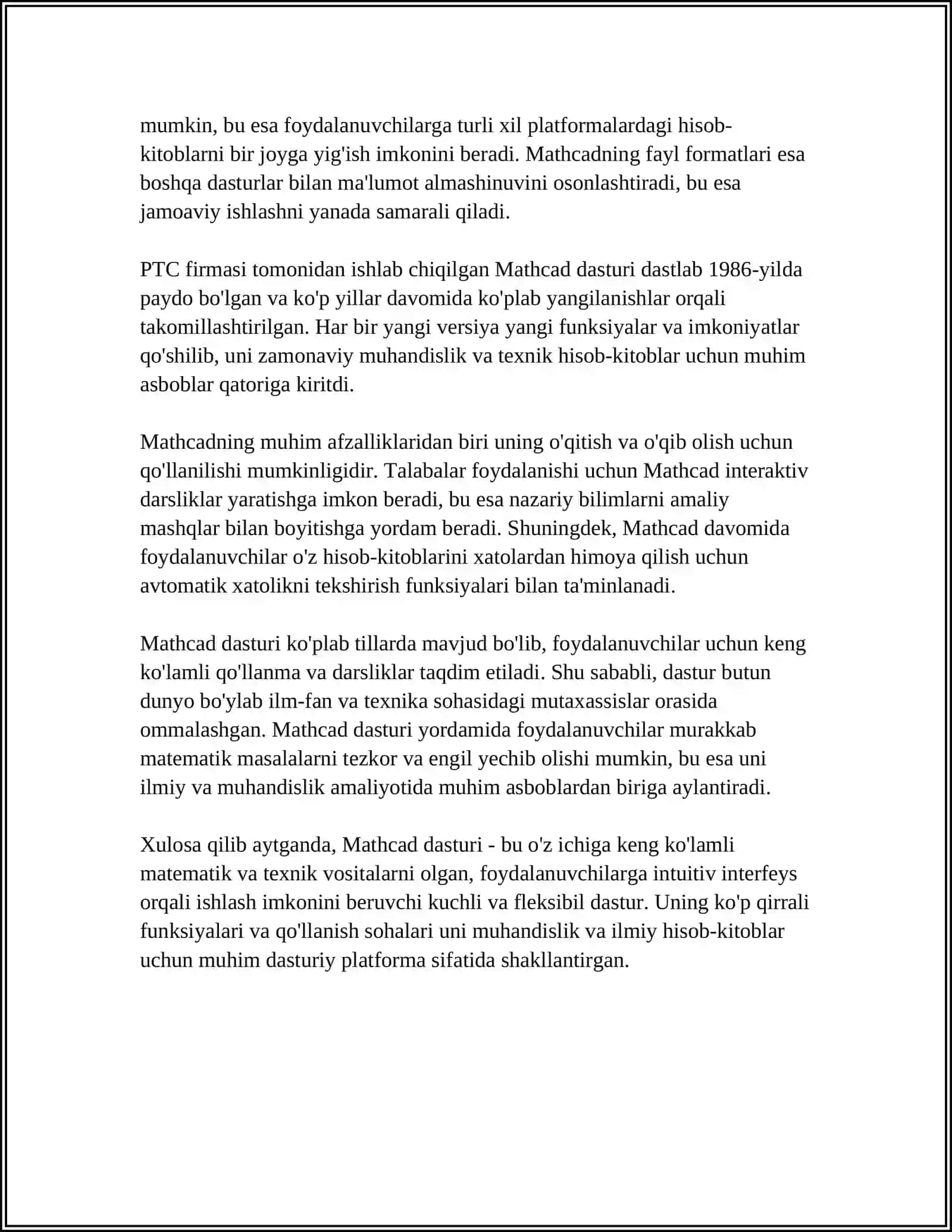 MATHCAD SIMULIZATSIYA MUHITI HAQIDA TUCHUNCHA BERING 4