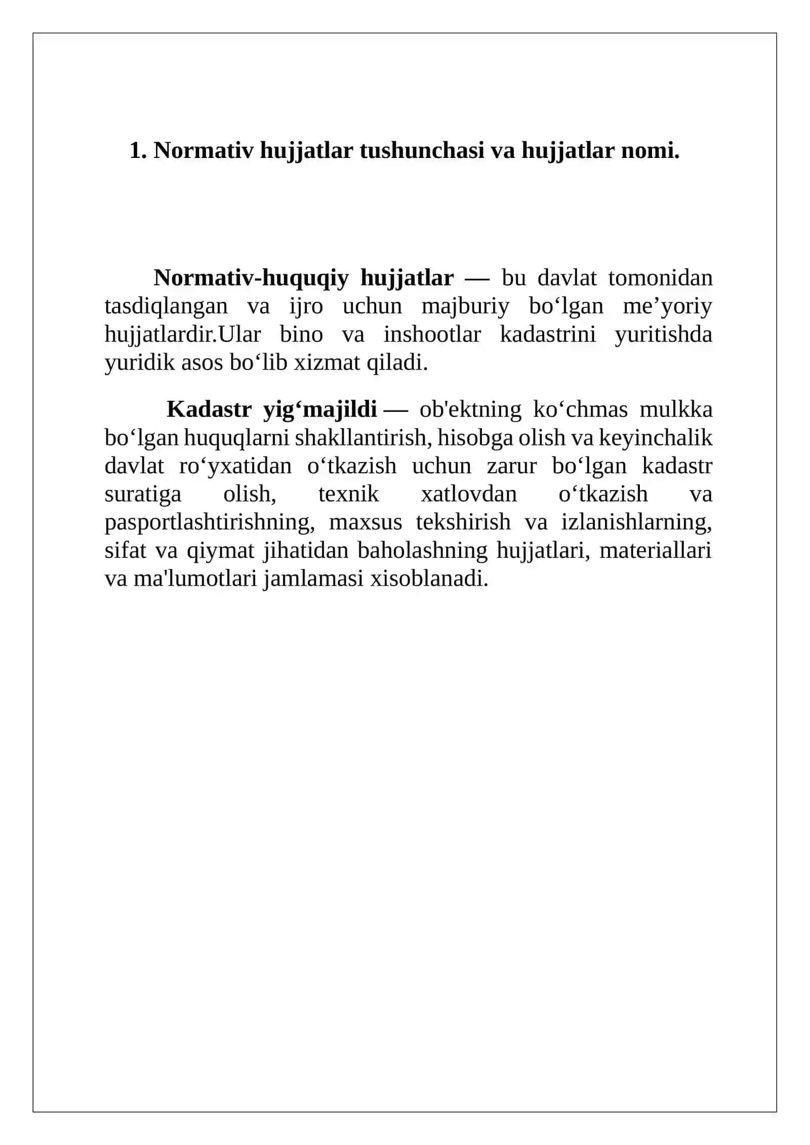 Bino va Inshootlar kadastrini yuritish bo’yicha normativ xujjatlar tarkibi 4