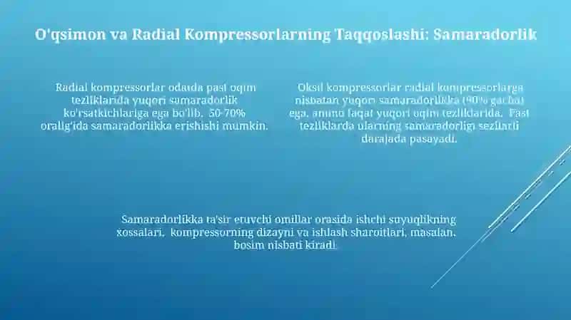Aksiyal va radial kompressorlar: taqqoslash va qoʻllanilish sohalari 4