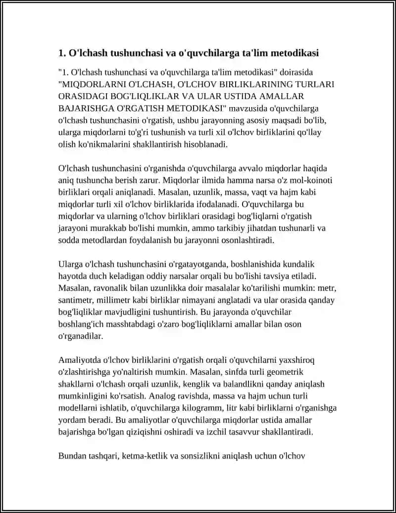 MIQDORLARNI O'LCHASH, O'LCHOV BIRLIKLARINING TURLARI ORASIDAGI BOG'LIQLIKLAR VA ULAR USTIDA AMALLAR BAJARISHGA O'RGATISH METODIKASI 4