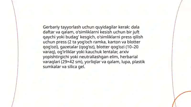 Gerbariy tayyorlash va tayyorlash usullari haqida maʼlumot berish 4
